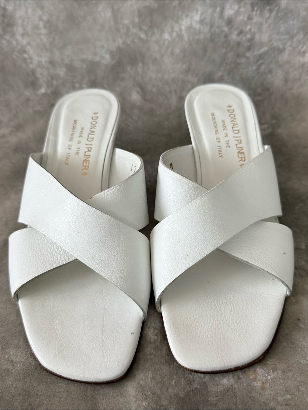 Donald J. Pliner White Leather Crisscross Mules